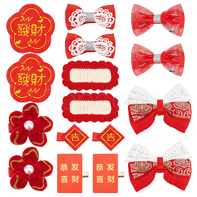 Chinese New Year Bowknot Flower Cloth Alligator Hair Clips Set OHAR-WH0021-31A-1