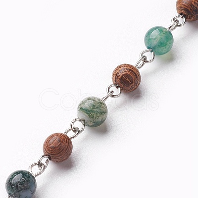 Handmade Natural Moss Agate Beaded Chains AJEW-JB00441-02-1