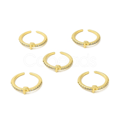 Clear Cubic Zirconia Initial Letter Open Cuff Ring RJEW-H120-09G-P-1