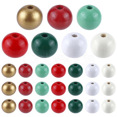 210Pcs 7 Colors Painted Natural Wood Beads WOOD-SP0001-06-1