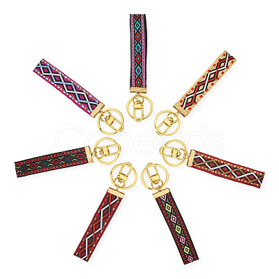 7Pcs Vintage Polyester Ribbon Keychain KEYC-TAC00047-1