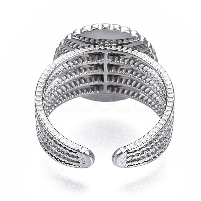 304 Stainless Steel Open Cuff Finger Ring Cabochon Settings STAS-T060-06-1
