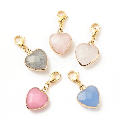 Natural Gemstone Heart Pendant Decorations HJEW-JM00687-1