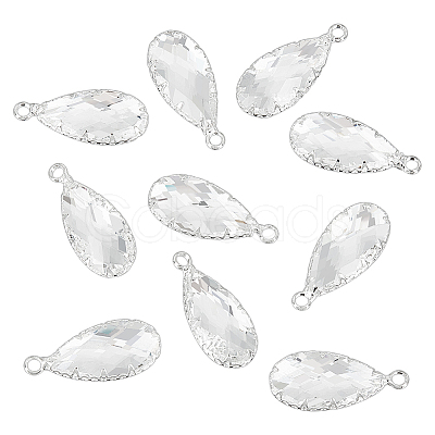 10Pcs Brass Clear Glass Pendants KK-BC0014-08S-1