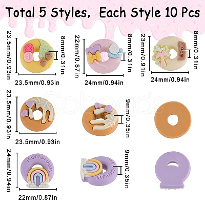 SUNNYCLUE 50Pcs 5 Styles Opaque Resin Imitation Food Cabochons RESI-SC0002-94-1