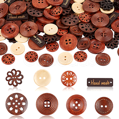 AHADERMAKER 160pcs 8 style Natural Wooden Buttons BUTT-GA0001-06-1