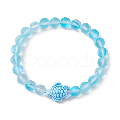 8mm Round Dyed Synthetic Moonstone Beaded Stretch Bracelets BJEW-JB10308-05-1