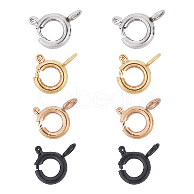 8Pcs 4 Colors 304 Stainless Steel Spring Ring Clasps STAS-TADJ001-09-1