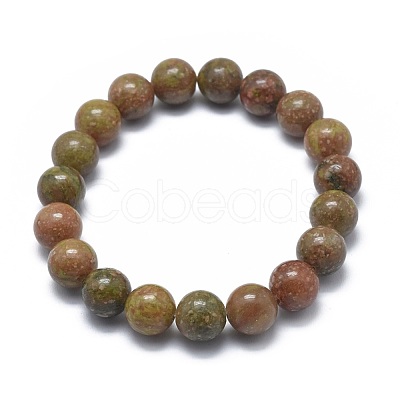Natural Unakite Bead Stretch Bracelets X-BJEW-K212-A-042-1