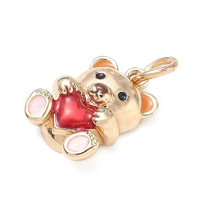 Brass with Red Enamel Pendants KK-CBAF749-02A-1