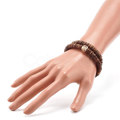 Flat Round Coconut Beads Stretch Bracelets Set BJEW-JB07010-1