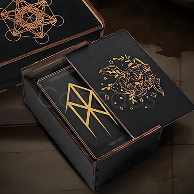 Rectangle Engraved Plywood Wooden Tarot Storage Boxes with Sliding Lid CON-WH20008-10D-1