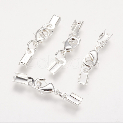 Rack Plating Brass Lobster Claw Clasps with Clip Ends KK-E719-60S-1