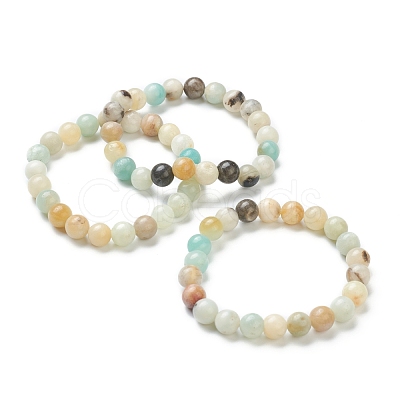 Natural Amazonite Beaded Stretch Bracelets BJEW-D446-C-31-1