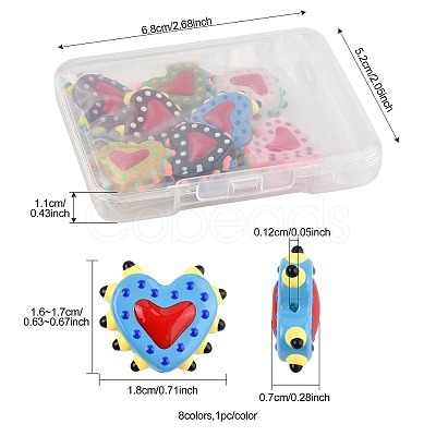 8Pcs 8 Colors Painted Glass Beads Bumpy Beads Heart LAMP-FS0001-50-1