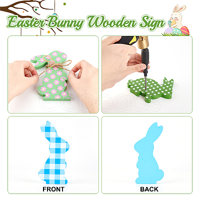 Globleland 4Pcs 4 Style Wood Rabbit Diaplay Decorations AJEW-GL0002-05-1