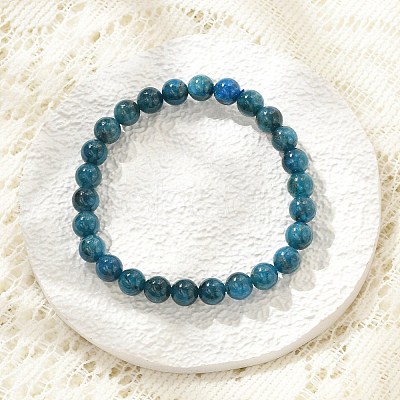 Natural Apatite Round Round Beaded Stretch Bracelets BJEW-G697-01A-1