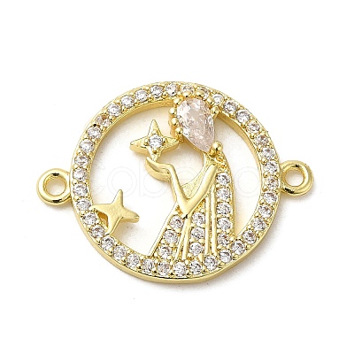 Rack Plating Brass Micro Pave Clear Cubic Zirconia Connector Charms KK-K377-23G-1