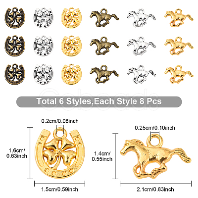 48Pcs 6 Styles Tibetan Style Alloy Pendants FIND-YW0007-25-1