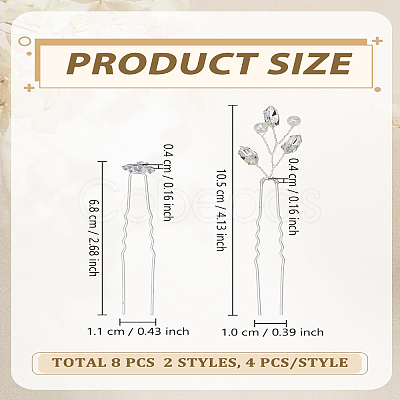 8Pcs 2 Styles Brass and Alloy Rhinestone Hair Forks MRMJ-LP0002-17-1