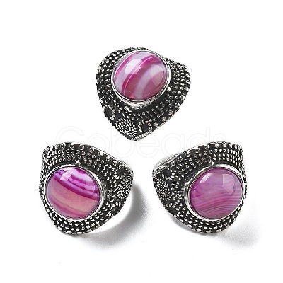 Natural Banded Agate Adjustable Rings RJEW-I108-03AS-13-1