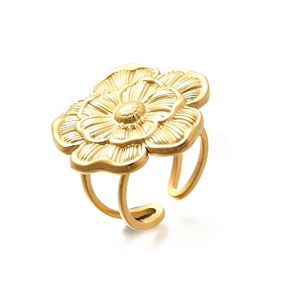 Flower 201 Stainless Steel Open Cuff Ring for Women RJEW-A053-02H-G-1