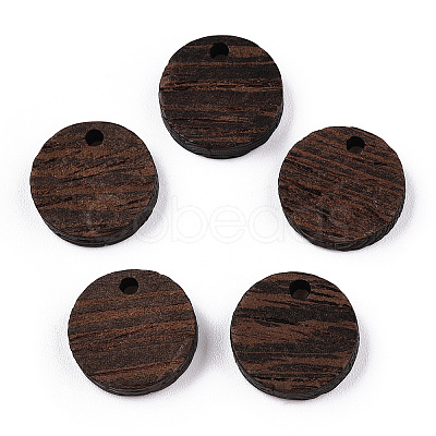 Natural Wenge Wood Flat Round Charms WOOD-T023-29A-01-1
