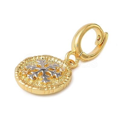 Christmas Brass Rhinestone Flat Round Pendant Decorations KK-H498-01G-04-1