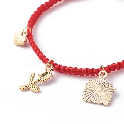 Heart Envelope Rose Alloy Enamel Charm Bracelet BJEW-JB08682-02-1