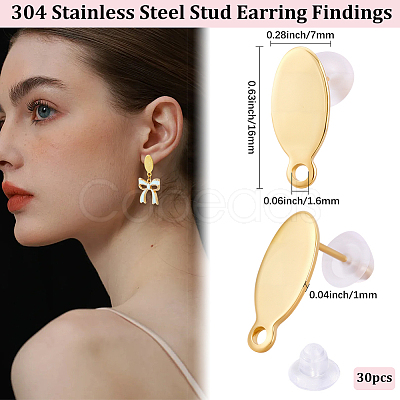 30Pcs 304 Stainless Steel Stud Earring Findings STAS-BBC0008-92G-1