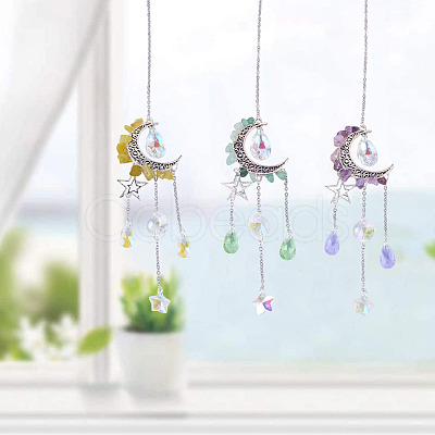 Moon & Star Alloy Hanging Ornaments HJEW-TADJ0023-1