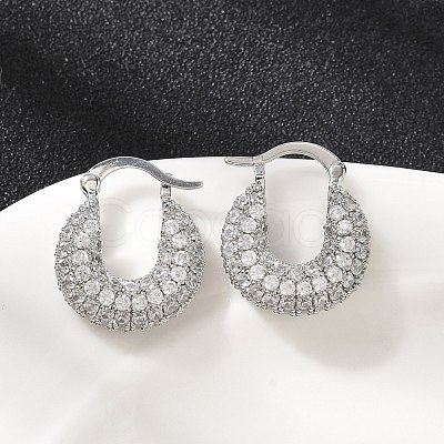 Brass Micro Pave Clear Cubic Zirconia Flat Round Hoop Earrings EJEW-K318-04A-P-1