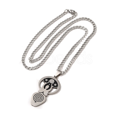 Yoga Theme 201 Stainless Steel Enamel Pendant Necklaces LS-NJEW-D066-07B-P-1