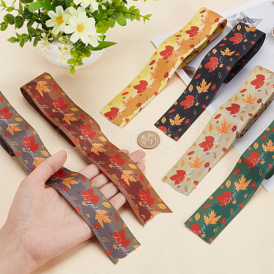 6 Yards 6 Color Autumn Double-Sided Printed Polyester Ribbon OCOR-BC0005-37-1