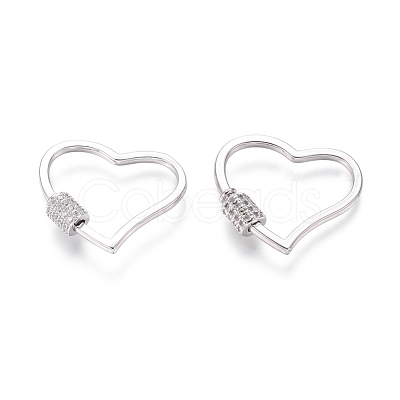 Brass Micro Pave Cubic Zirconia Screw Carabiner Lock Charms ZIRC-I031-15P-1