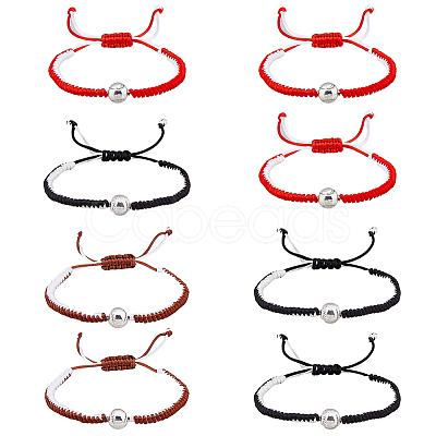 4 Sets 4 Colors Alloy Baseball Braided Bead Bracelets Set BJEW-AN0001-40-1