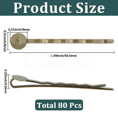 80Pcs Alloy Hair Bobby Pin Cabochon Settings FIND-SC0021-62-1