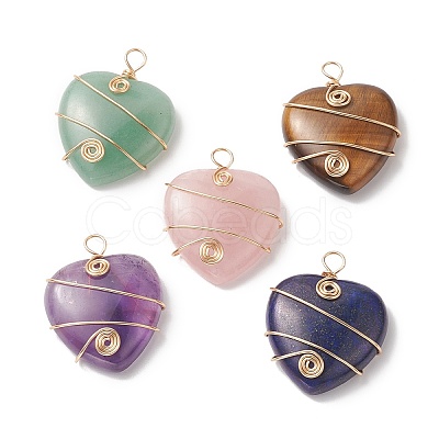 Natural Mixed Stone Copper Wire Wrapped Pendants PALLOY-JF02042-1