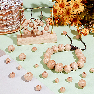 300Pcs 6 Styles Beech Wood European Large Hole Beads WOOD-PH0002-80-1