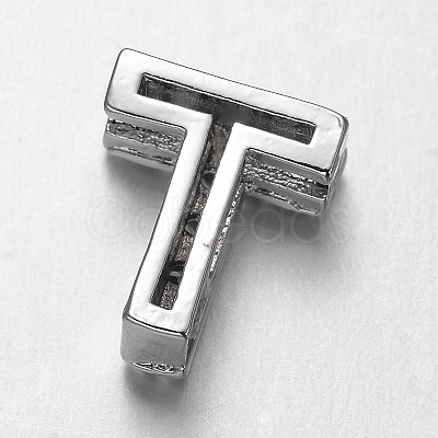 Platinum Plated Brass Micro Pave Cubic Zirconia Letter Slide Charms ZIRC-E015-04T-1