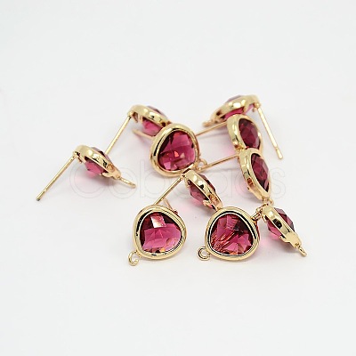 Real 18K Gold Plated Tone Brass Glass Stud Earring Findings X-GLAA-J023-07G-1