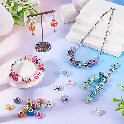 30Pcs Printed Transparent Resin European Beads RESI-TADJ0001-03C-1