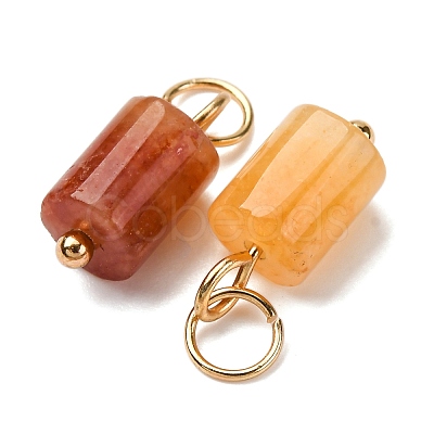 Natural Red Aventurine Column Charms with 304 Stainless Steel Jump Rings G-Q032-01E-1