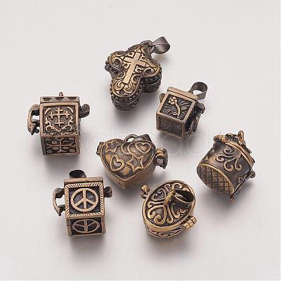 Brass Prayer Box Pendants KK-G189-M1-1