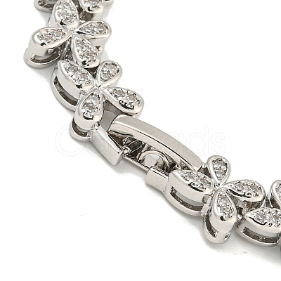 Rack Plating Brass Pave Cubic Zirconia Butterfly Link Bracelets for Women BJEW-B110-05P-03-1