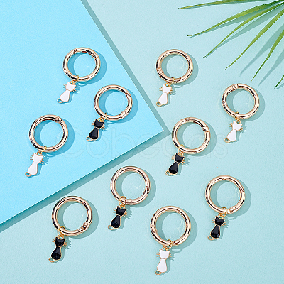 12Pcs 2 Styles Alloy Black and White Enamel Cat Shaped Shoes Charms HJEW-GA00040-1