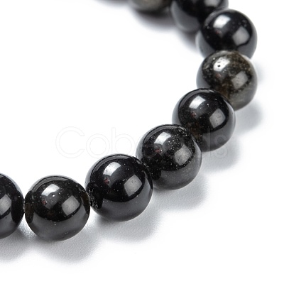 Natural Golden Sheen Obsidian Stretch Beaded Bracelets G-A185-01P-1