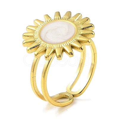 304 Stainless Steel Enamel Open Cuff Rings for Women RJEW-F166-42G-02-1