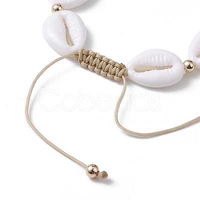 Adjustable Acrylic Shell Shape Braided Bead Bracelet for Women BJEW-JB10099-1