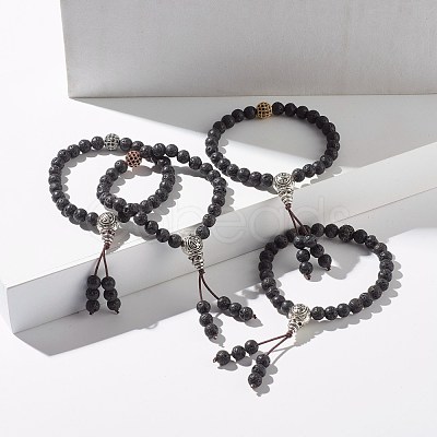 Natural Lava Rock & Cubic Zirconia Round Beads Stretch Bracelet BJEW-JB07200-1